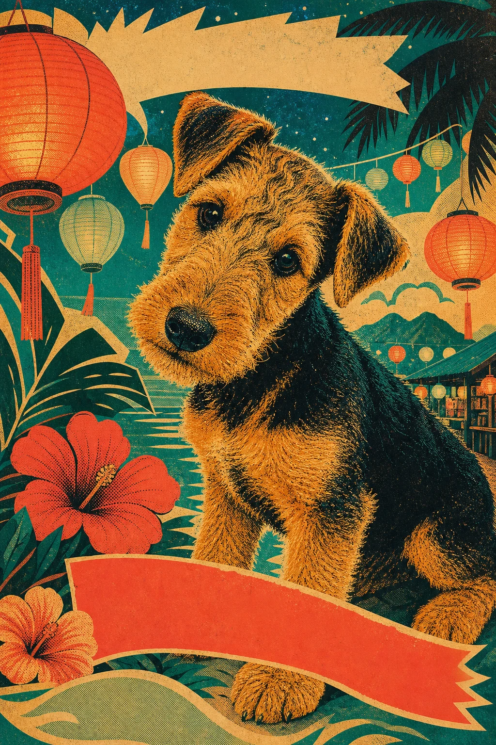Bramble the Airedale Terrier — Screenprint Rock Poster pet portrait