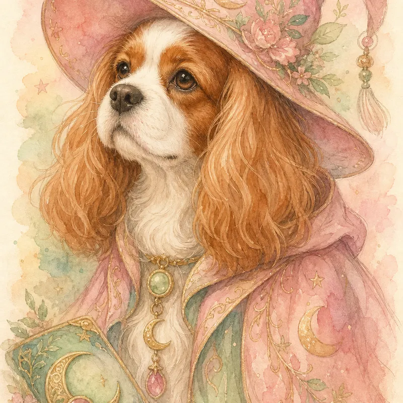 Cavalier King Charles Spaniel portrait — storybook watercolour