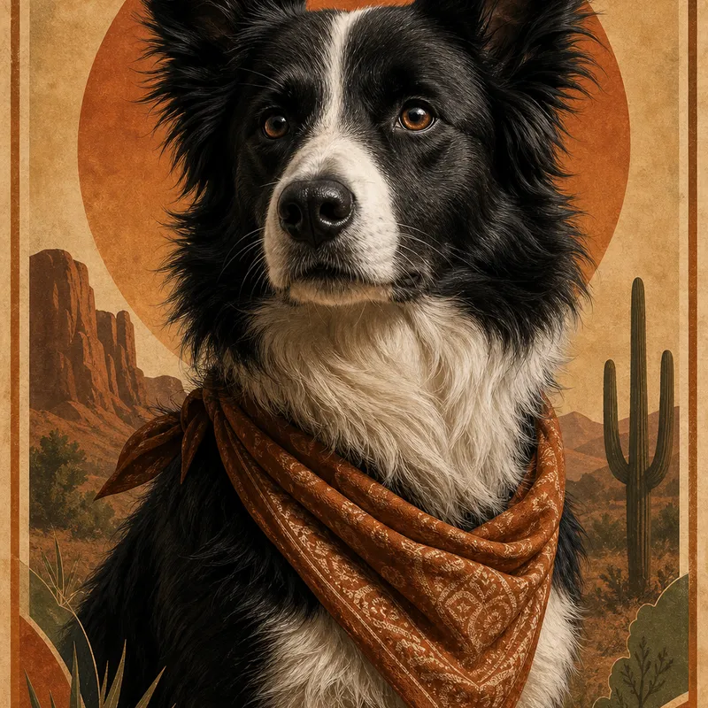 Border Collie portrait — studio canvas realism