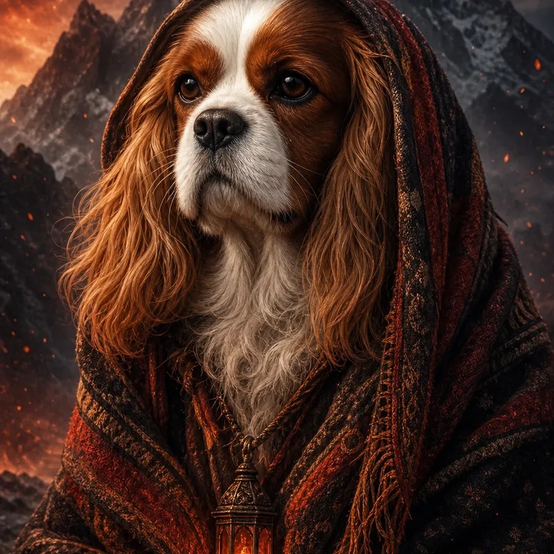 Cavalier King Charles Spaniel portrait — studio canvas realism