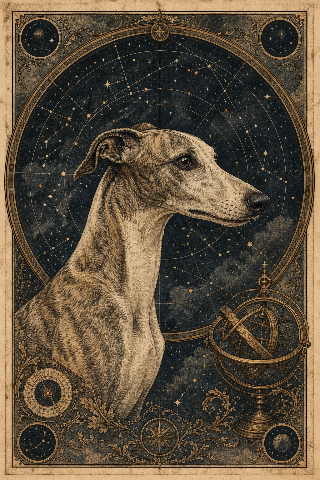 Vesper the Whippet — Vintage Victorian pet portrait
