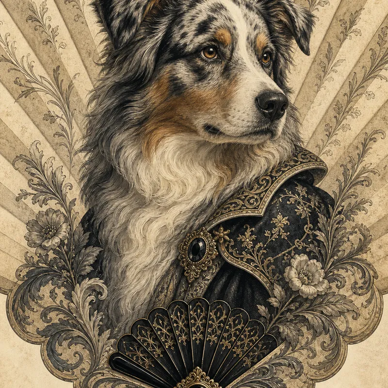 Australian Shepherd portrait — vintage victorian