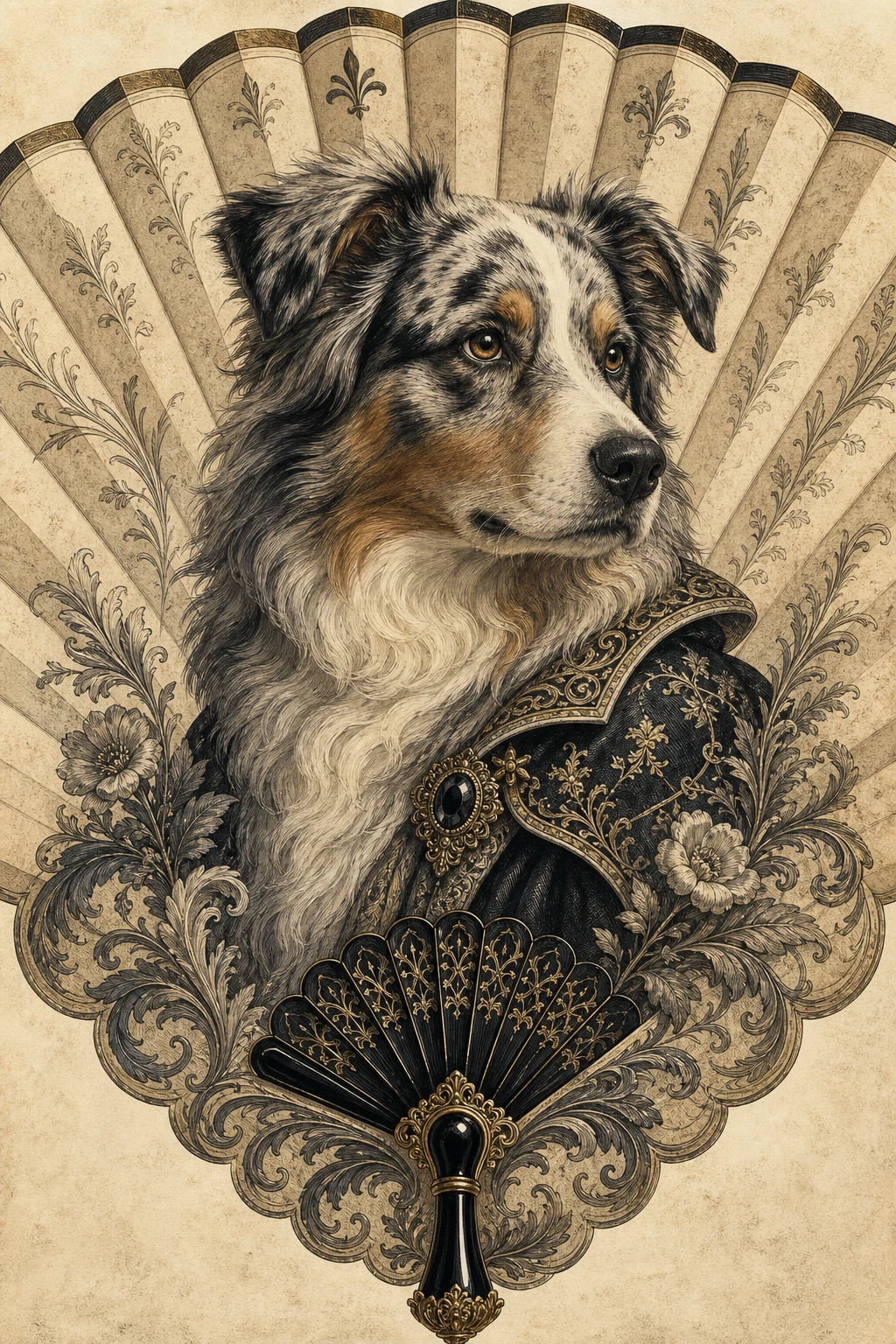 Scout the Australian Shepherd — Vintage Victorian pet portrait