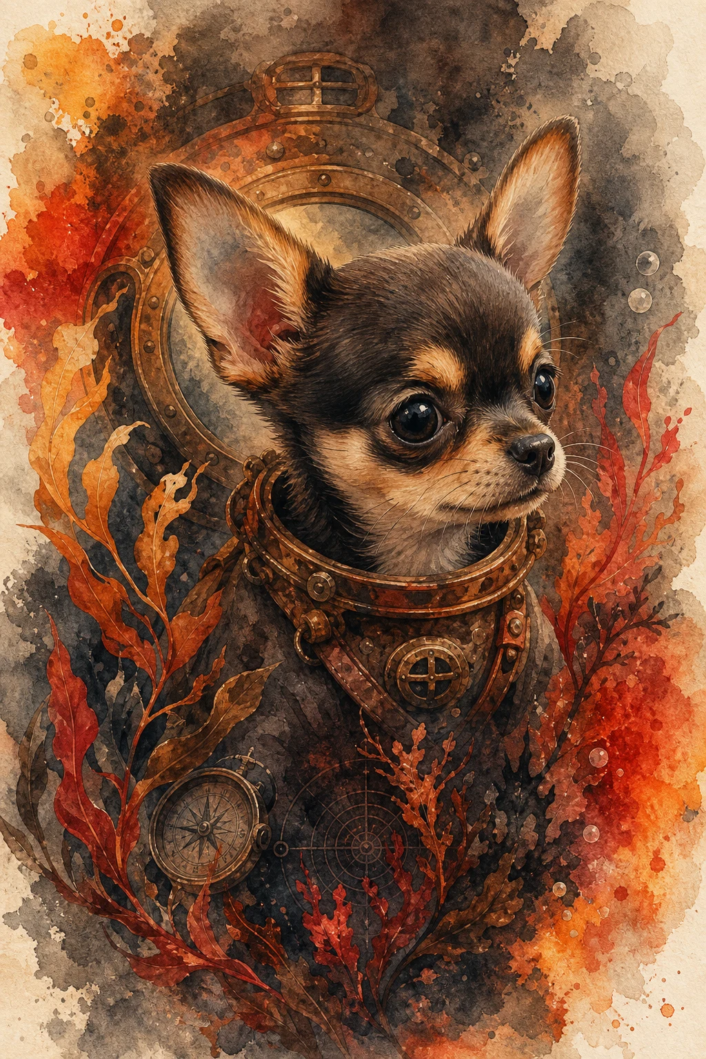 Nico the Chihuahua — Watercolour Floral pet portrait