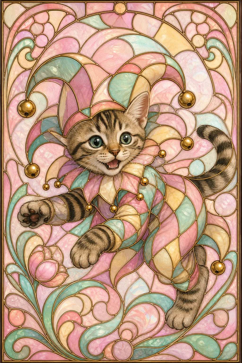 Mabel the Tabby — Art Nouveau Stained Glass pet portrait