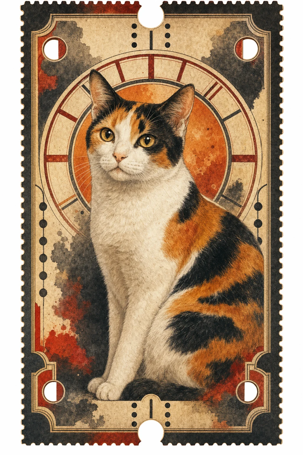 Junie the Calico Cat — Audubon Naturalist pet portrait