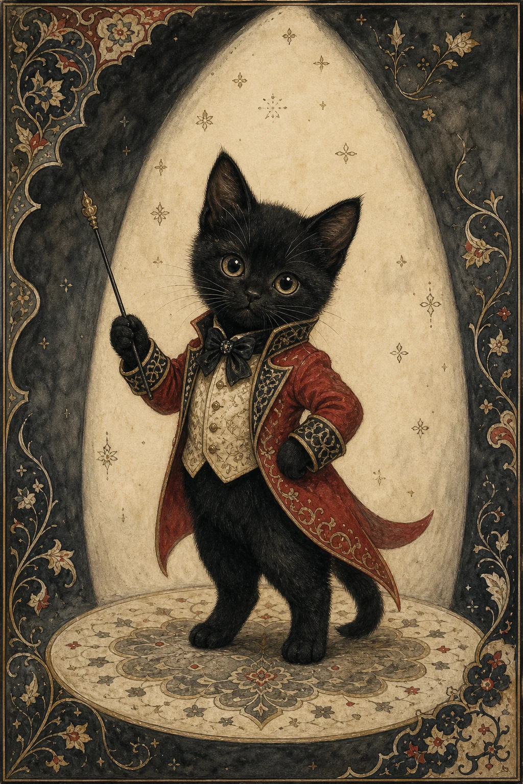 Nero the Black Cat — Bosnian Ottoman Miniature pet portrait