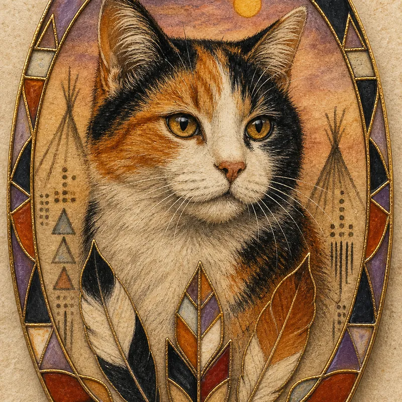 Calico Cat portrait — canadian first nations ledger art