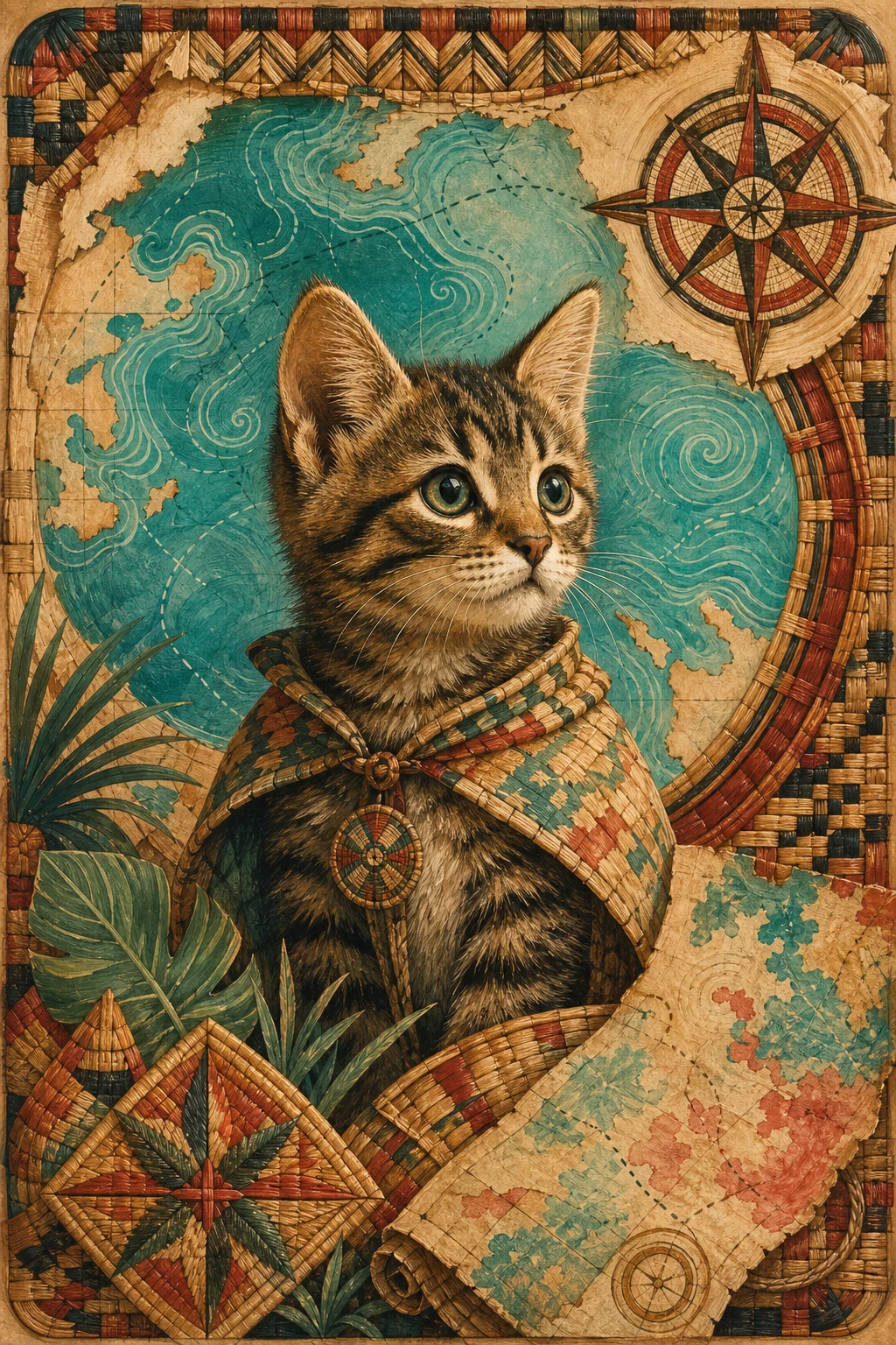 Pip the Tabby — Cherokee Rivercane Basketry pet portrait