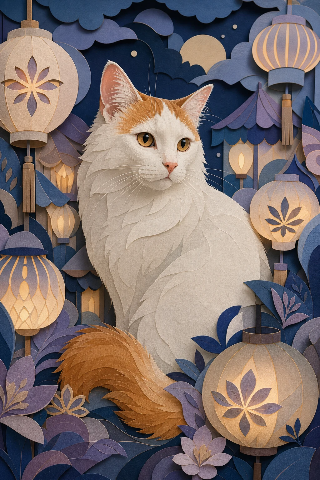 Nuri the Turkish Van — Contemporary Paper Marquetry pet portrait