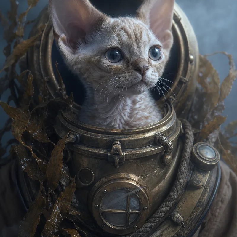 Devon Rex portrait — fine art photoreal