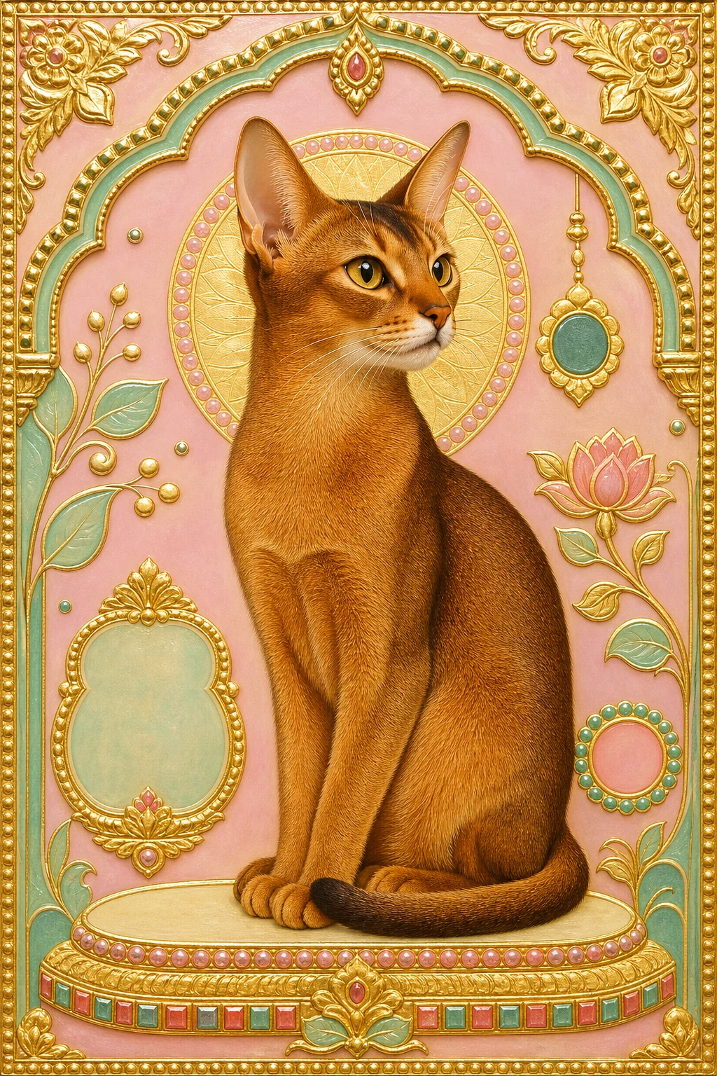 Asha the Abyssinian — Hindu Tanjore pet portrait