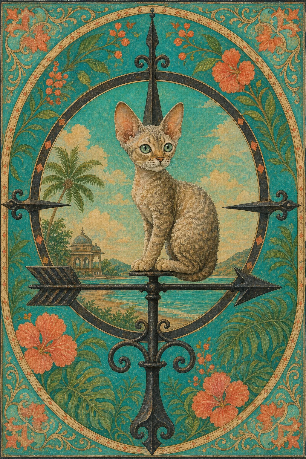 Pip the Devon Rex — Indian Rajput Miniature Oil pet portrait