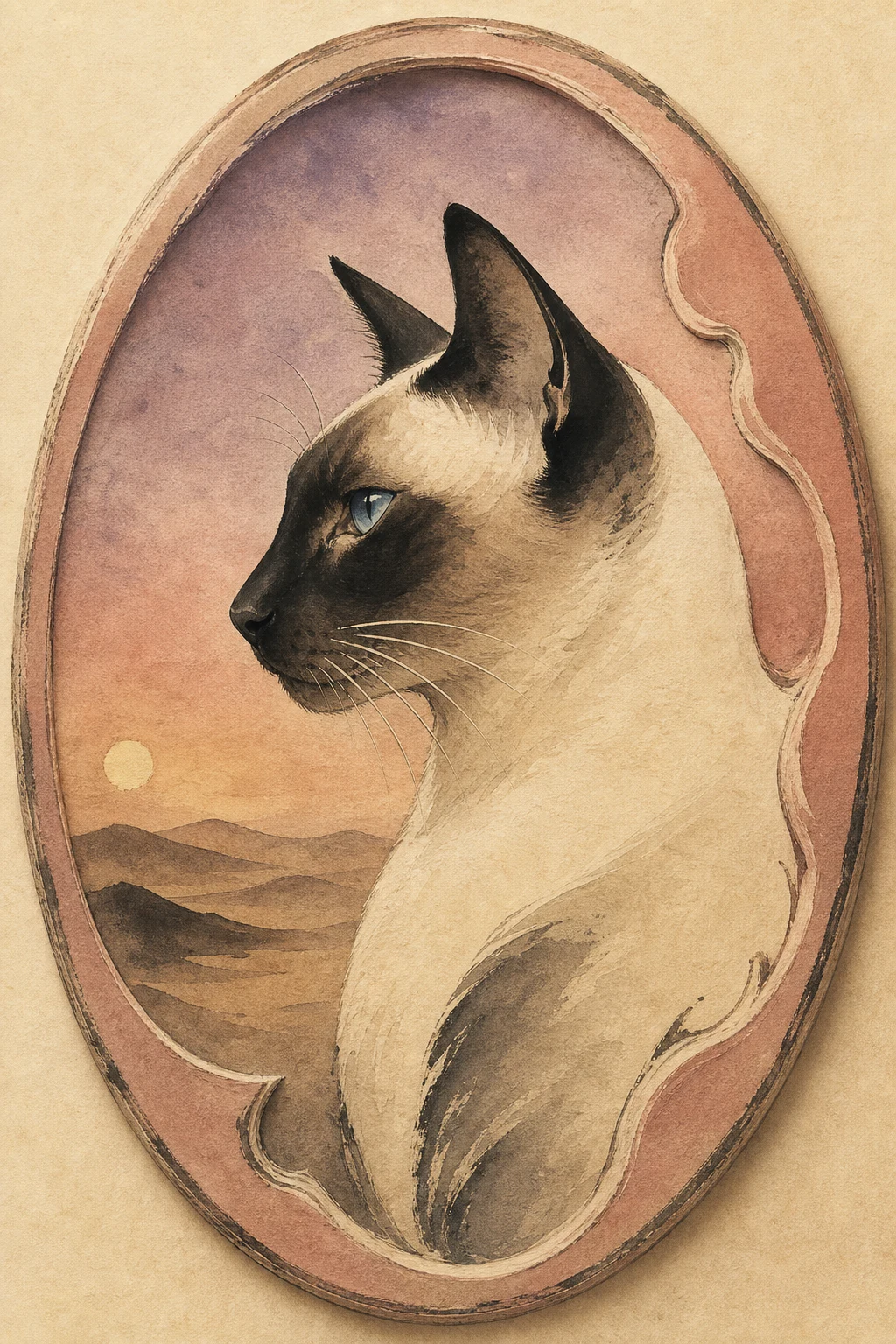 Miko the Siamese — Japanese Sumi E pet portrait