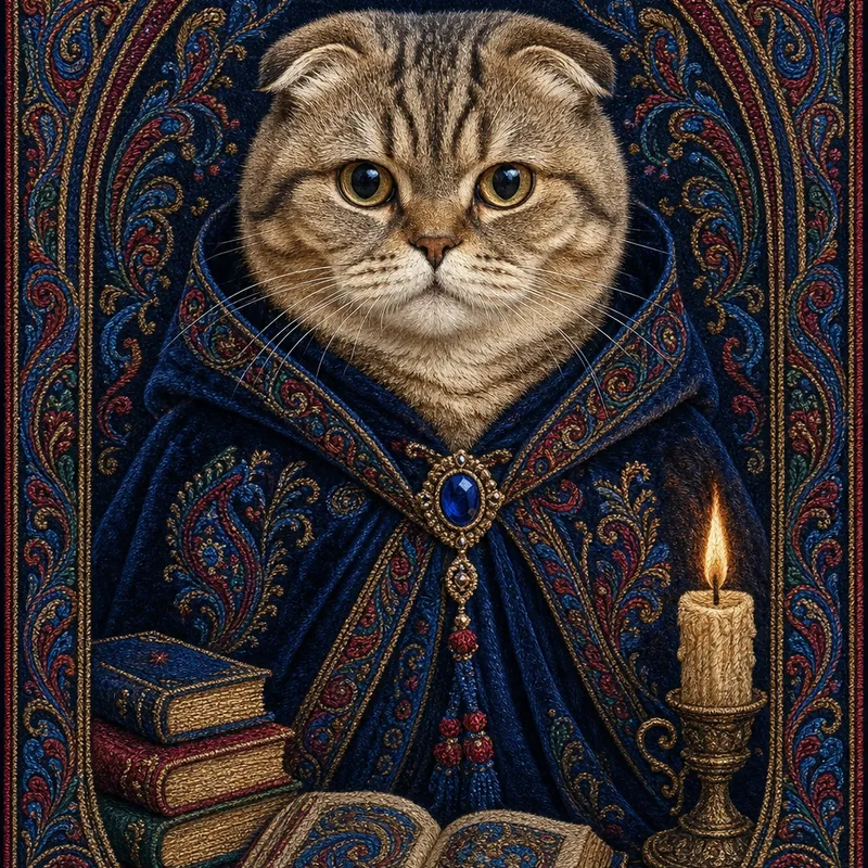 Scottish Fold portrait — kashmir pashmina embroidery