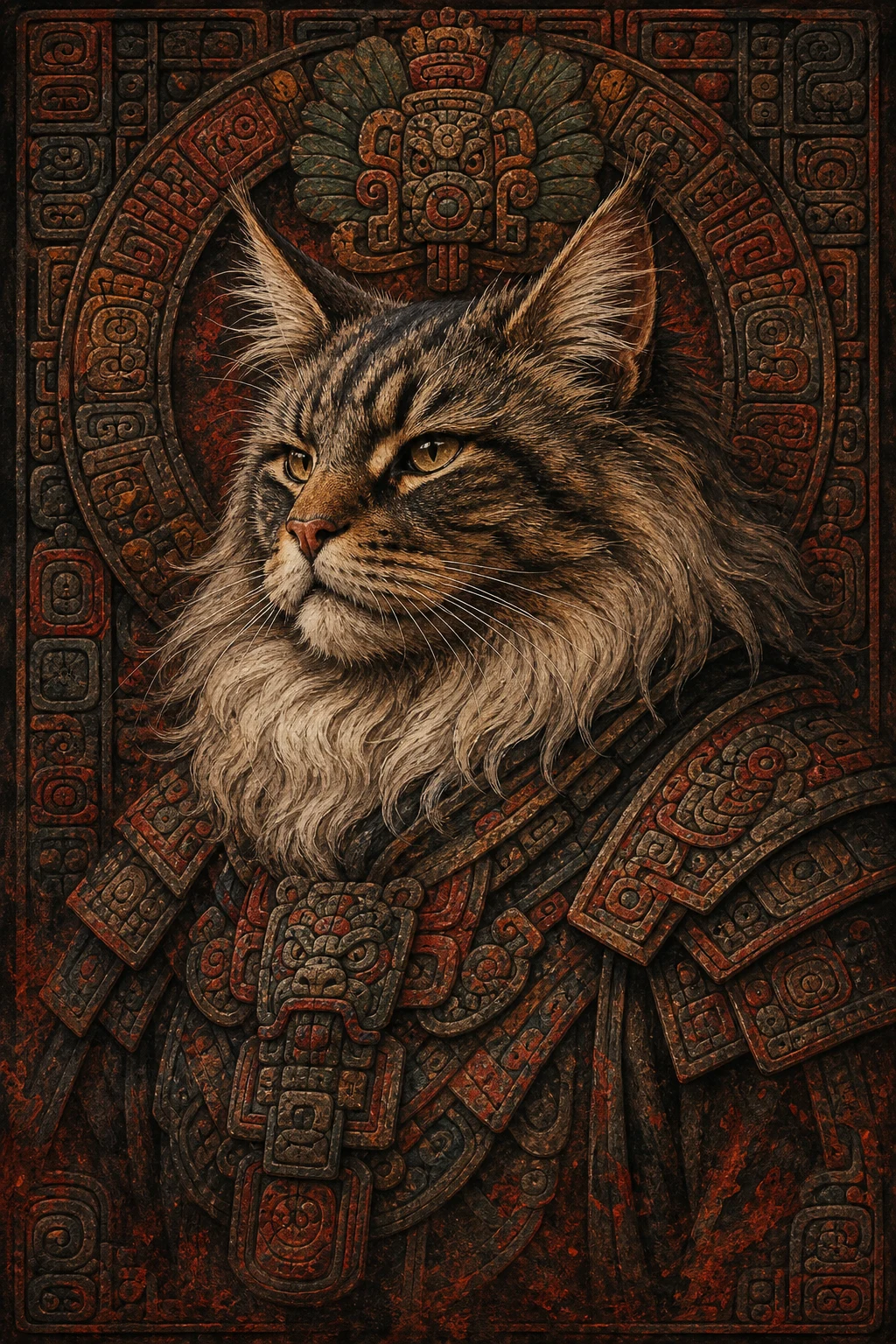 Soren the Norwegian Forest Cat — Mayan Maya Script Panel pet portrait