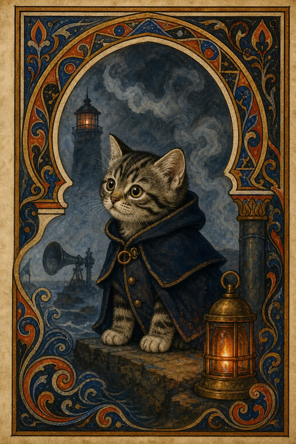 Pip the Manx — Mozarabic Illumination pet portrait