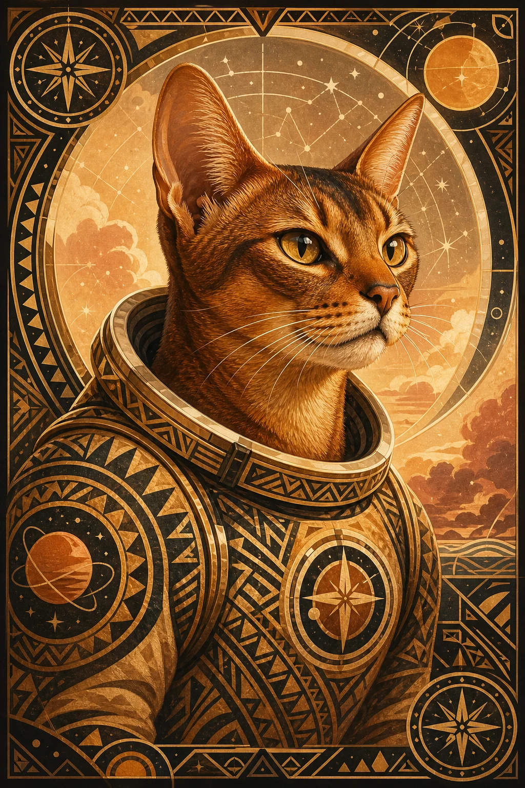 Nala the Abyssinian — Polynesian Tattoo Geometry pet portrait