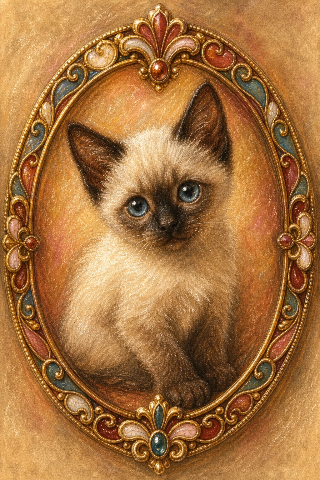 Pip the Siamese — Renaissance Chalk Pastel pet portrait
