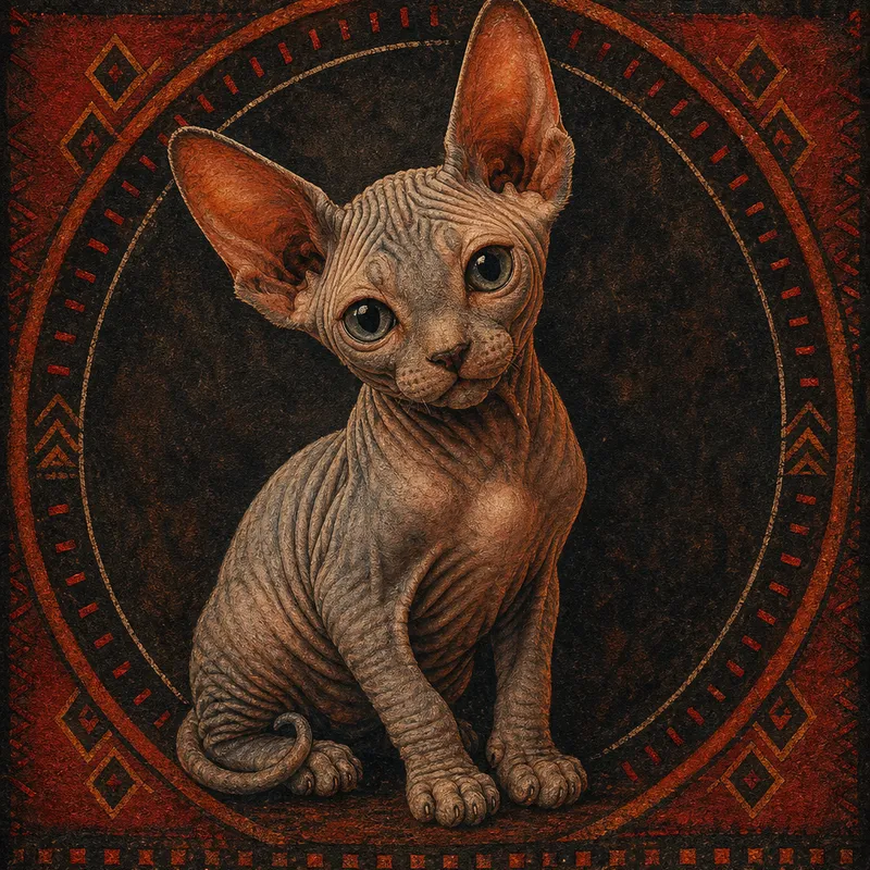 Sphynx portrait — saami reindeer skin painting