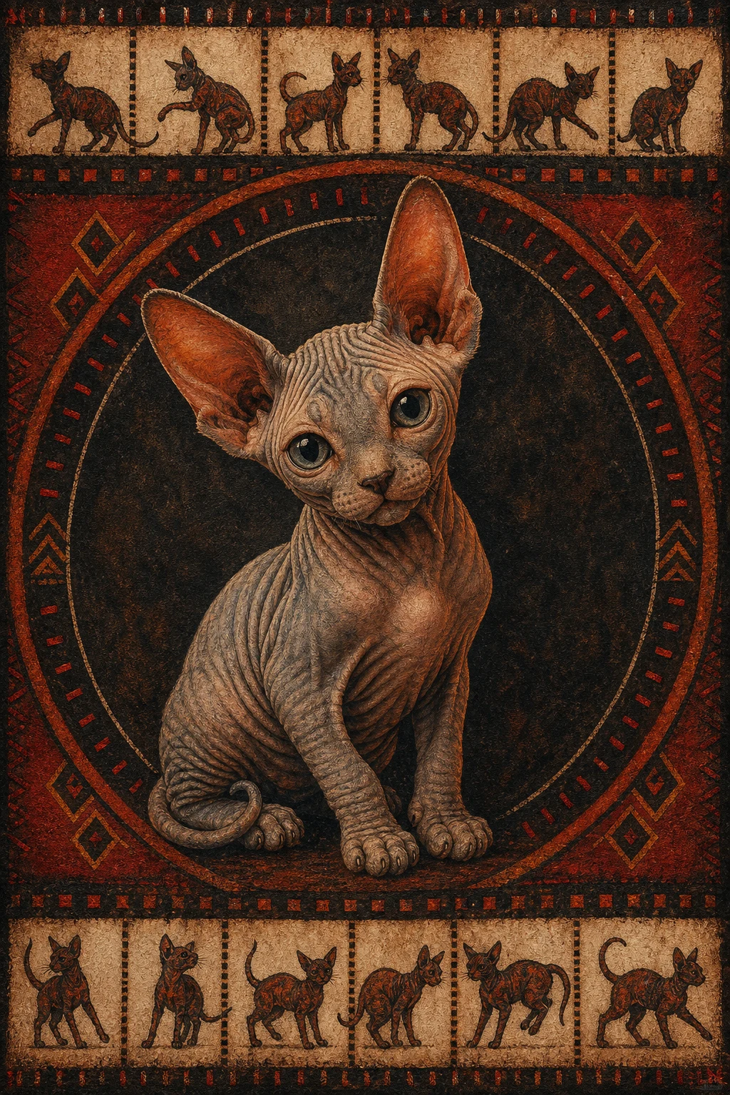 Nyx the Sphynx — Saami Reindeer Skin Painting pet portrait