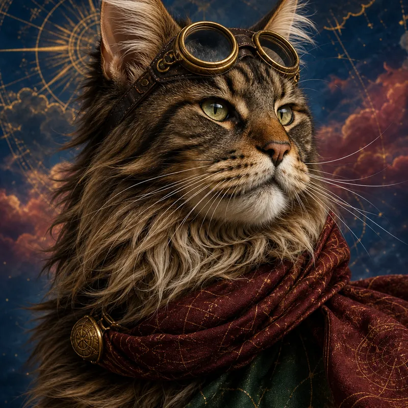 Maine Coon portrait — studio canvas realism