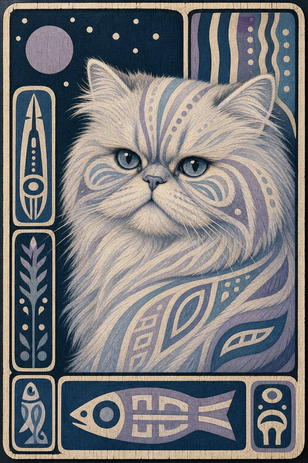 Pearl the Persian — Tiwi Pukumani Pattern pet portrait