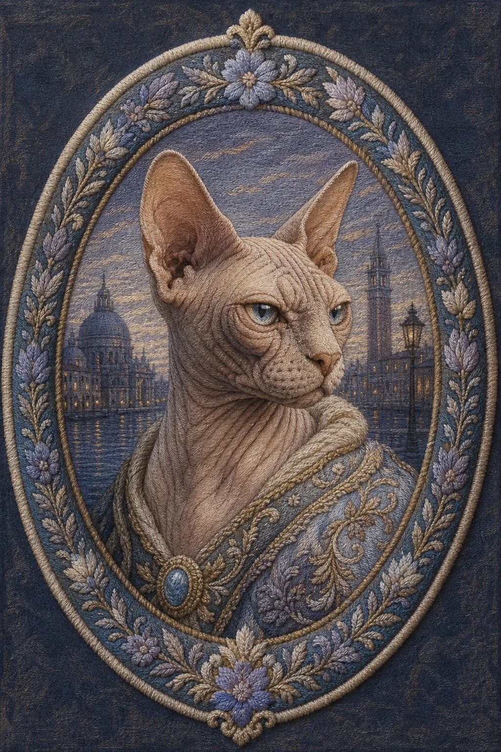Minerva the Sphynx — Venetian Renaissance pet portrait