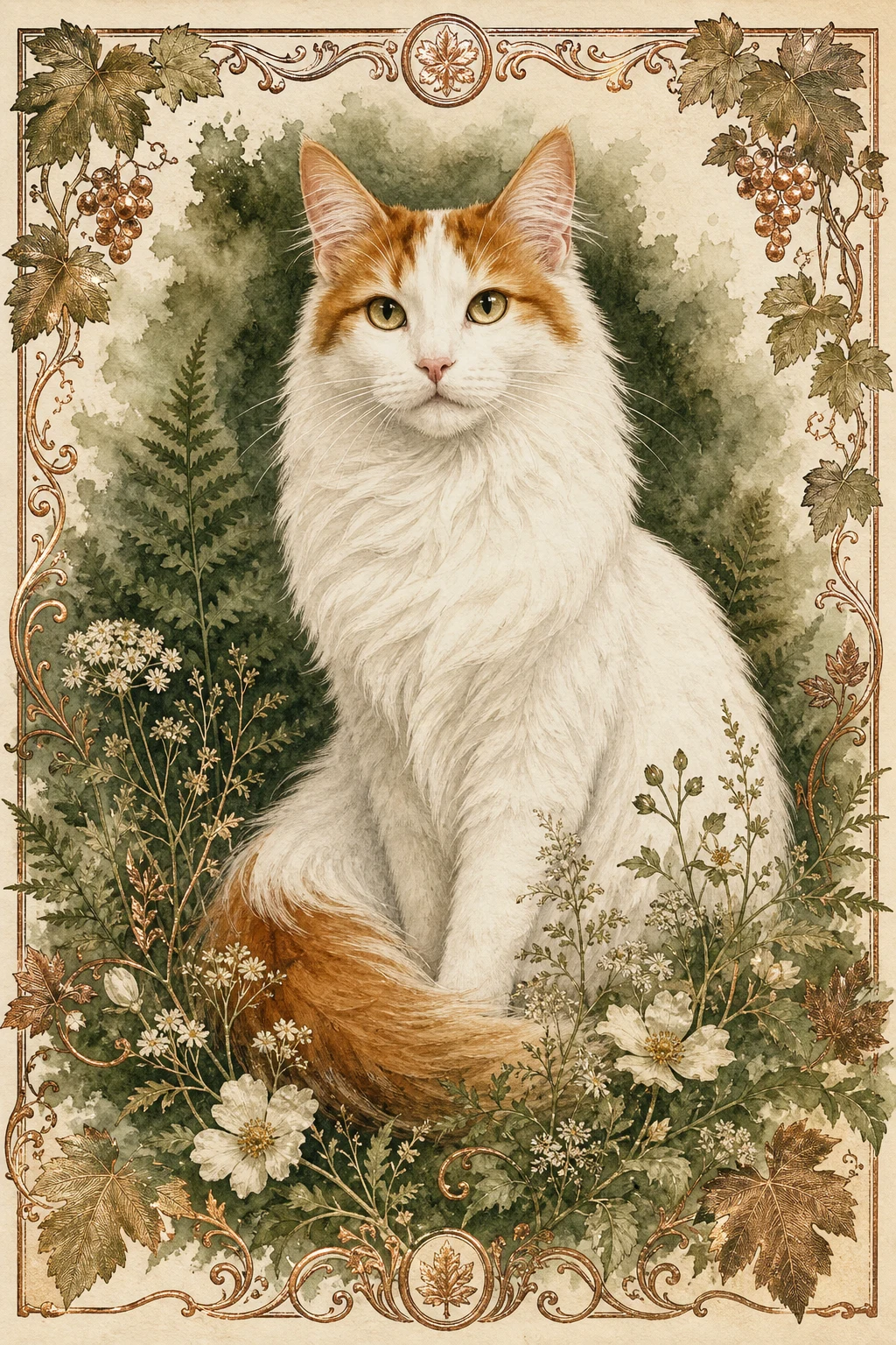 Nuri the Turkish Van — Watercolour Floral pet portrait