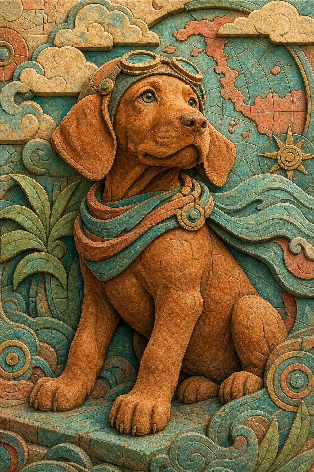 Pip the Vizsla — Aksumite Stone Relief pet portrait