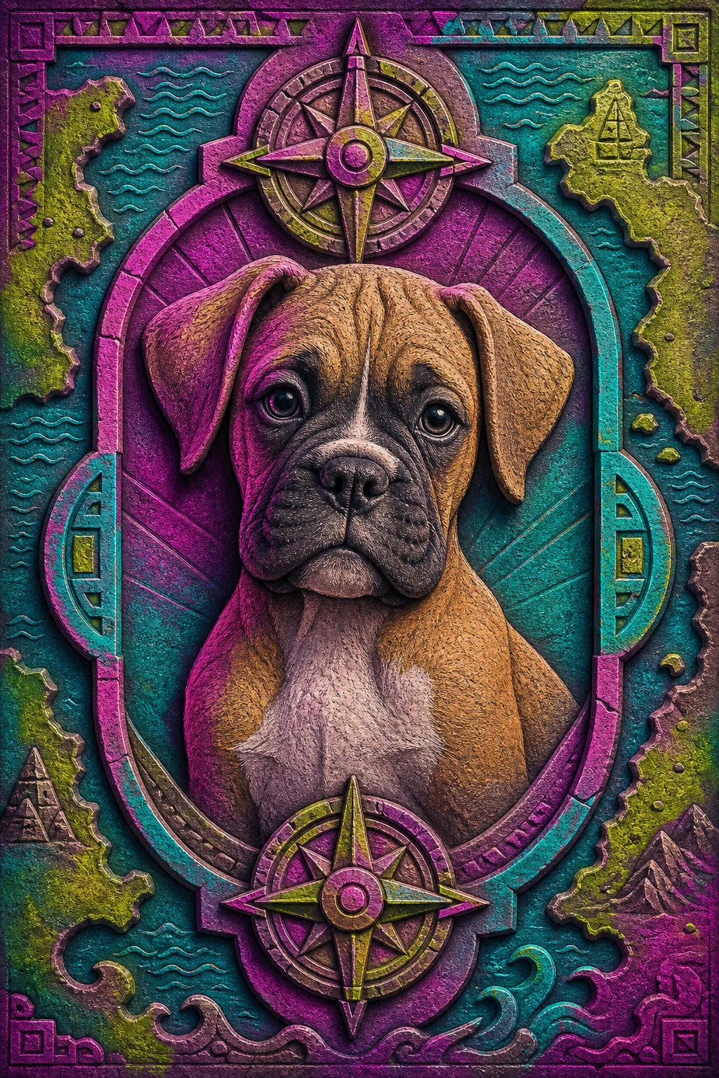 Bram the Boxer — Aksumite Stone Relief pet portrait