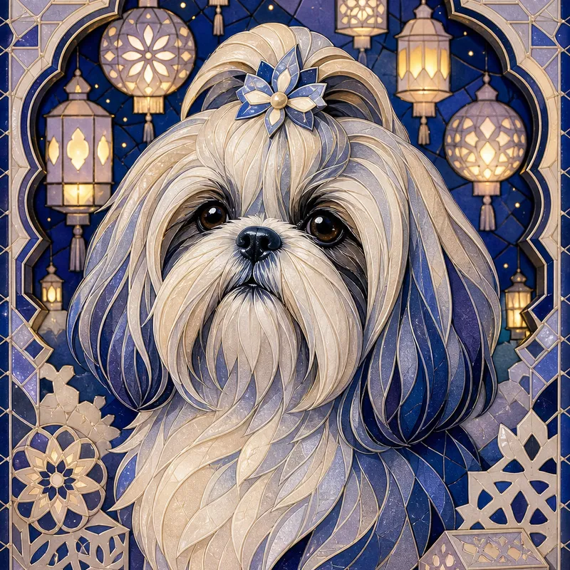 Shih Tzu portrait — andalusian tilework