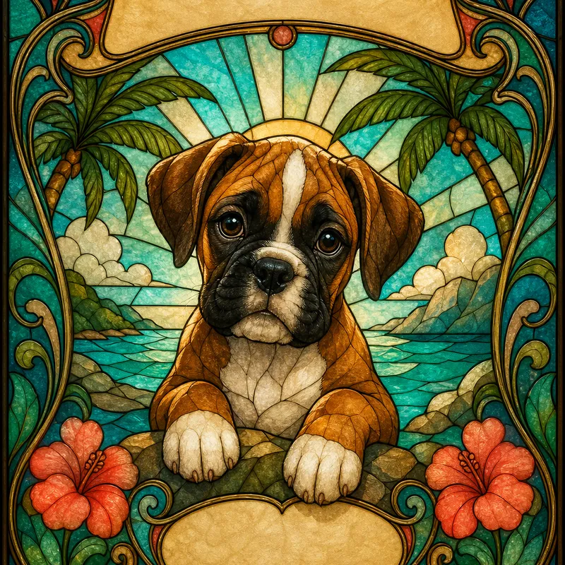 Boxer portrait — art nouveau stained glass