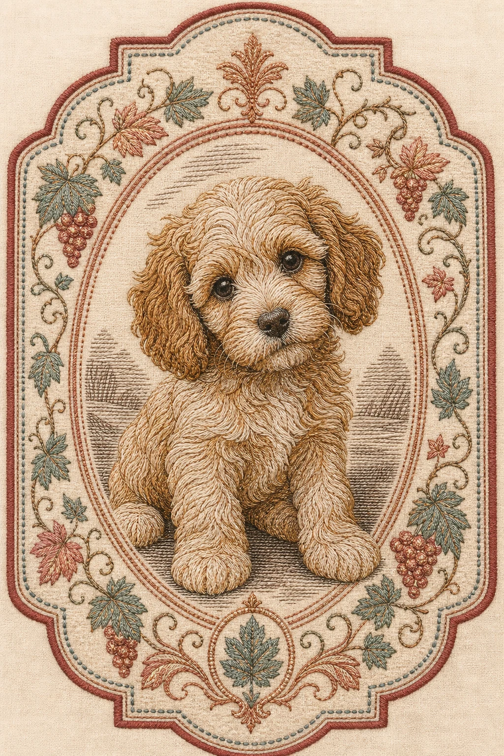 Mabel the Cockapoo — Bangladeshi Nakshi Kantha Embroidery pet portrait