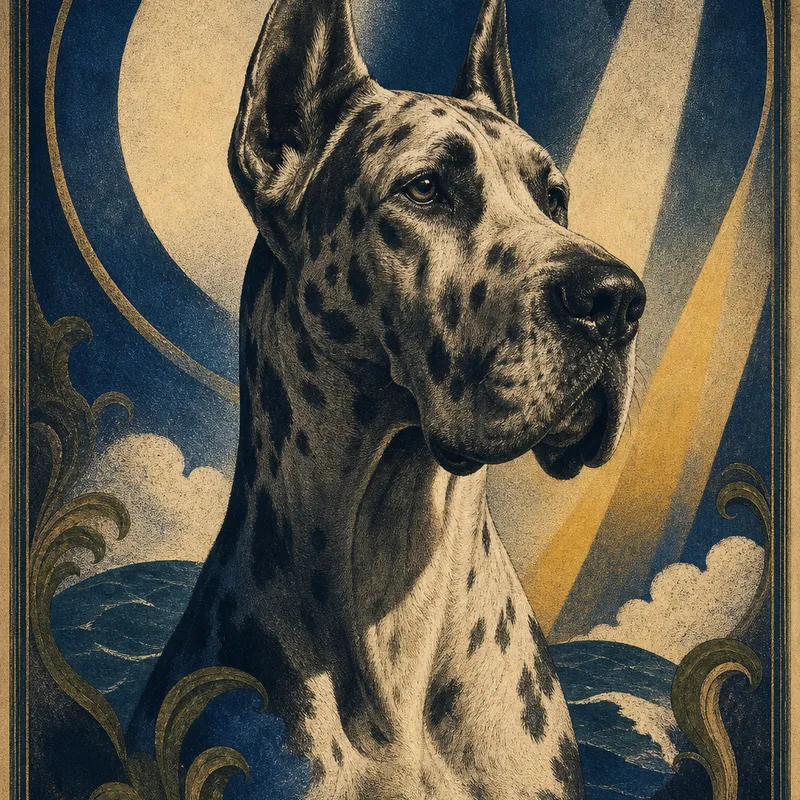 Great Dane portrait — baroque mezzotint