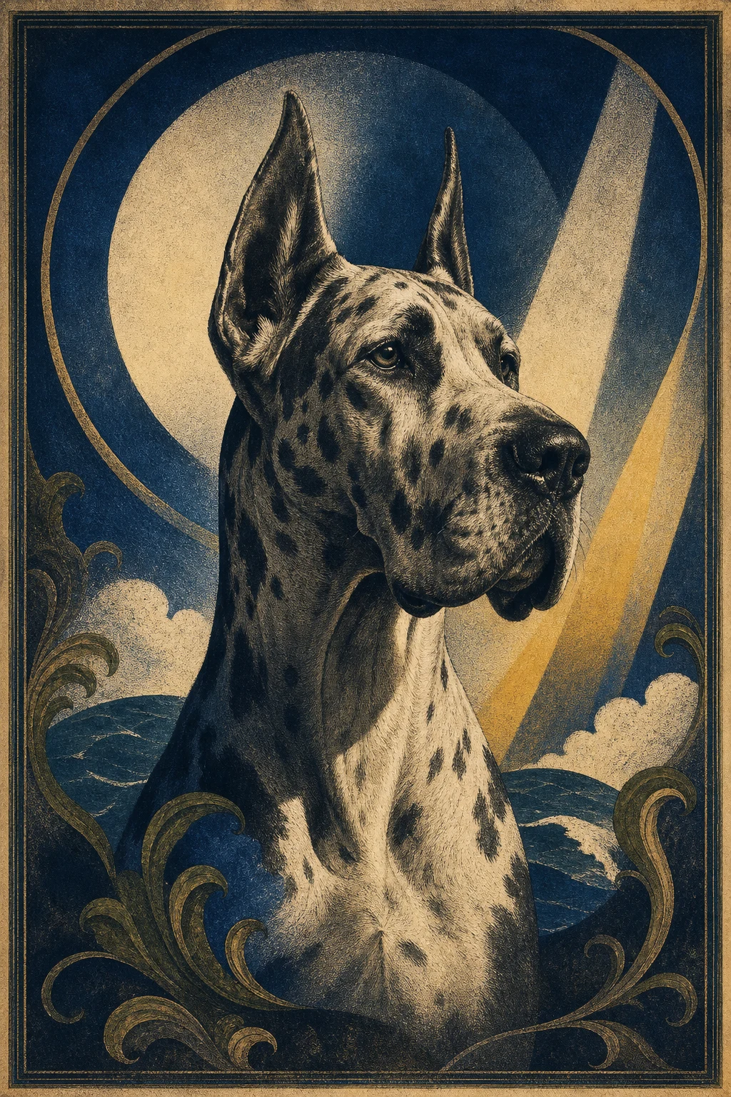 Roman the Great Dane — Baroque Mezzotint pet portrait