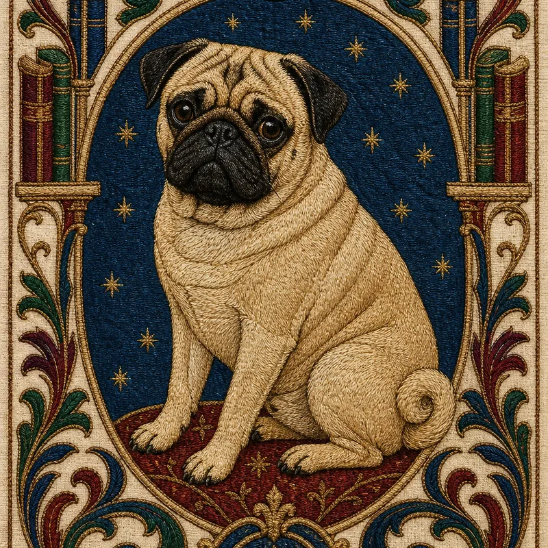 Pug portrait — bayeux embroidery