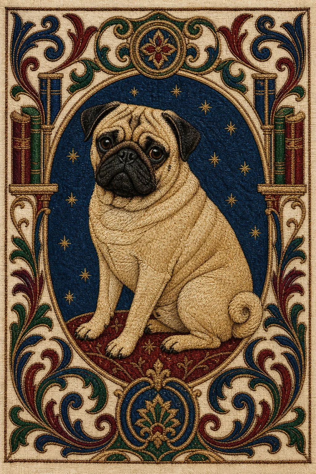 Percy the Pug — Bayeux Embroidery pet portrait