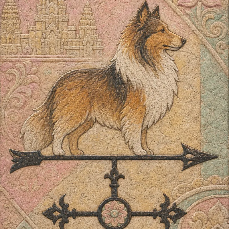 Sheltie portrait — cambodian angkor wat stone paint