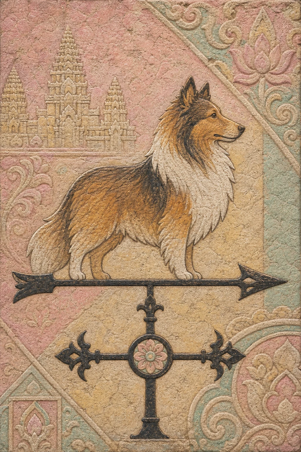 Flora the Sheltie — Cambodian Angkor Wat Stone Paint pet portrait
