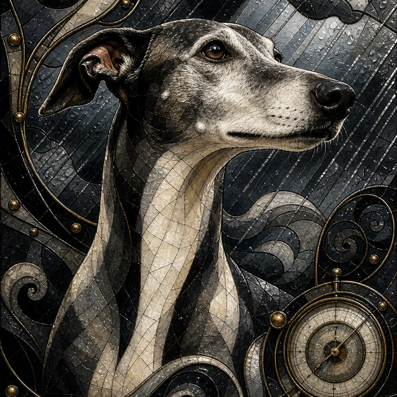 Whippet portrait — catalan modernisme mosaic