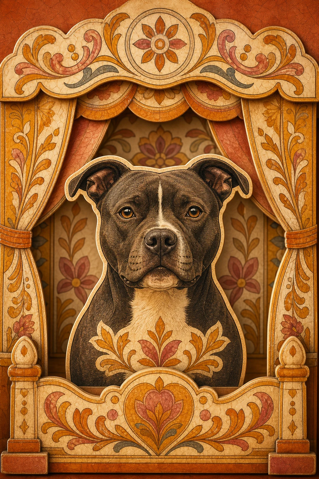 Nell the Staffordshire Bull Terrier — Ceramic Tile Folk Art pet portrait