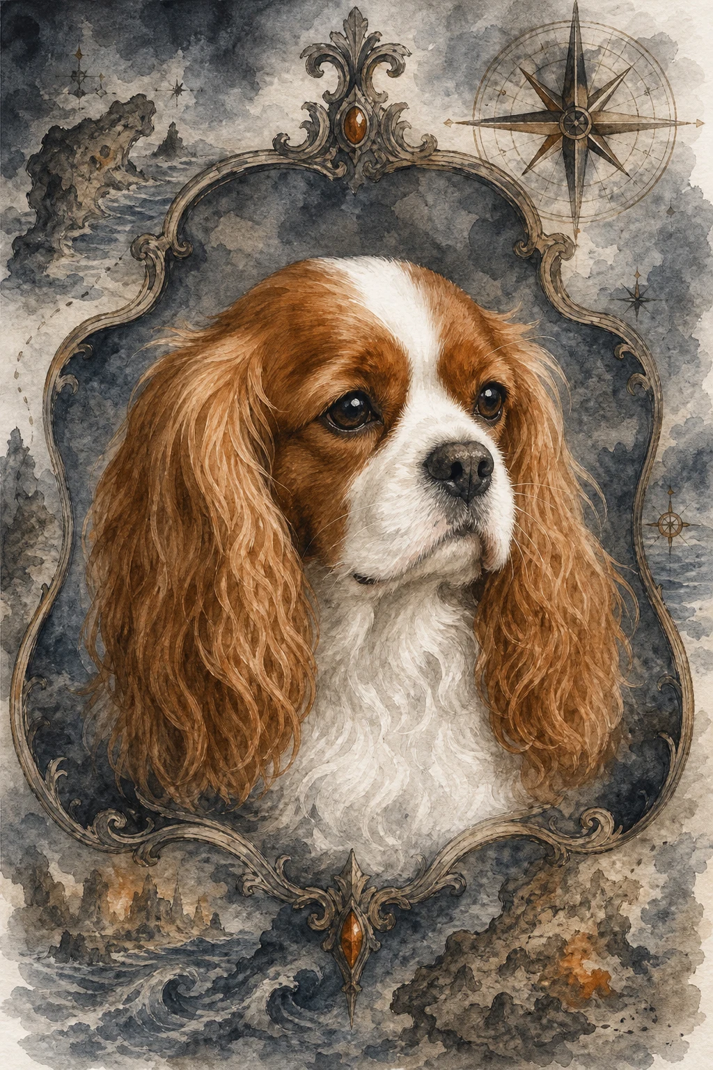Pippin the Cavalier King Charles Spaniel — Colombian Bogota Watercolor pet portrait