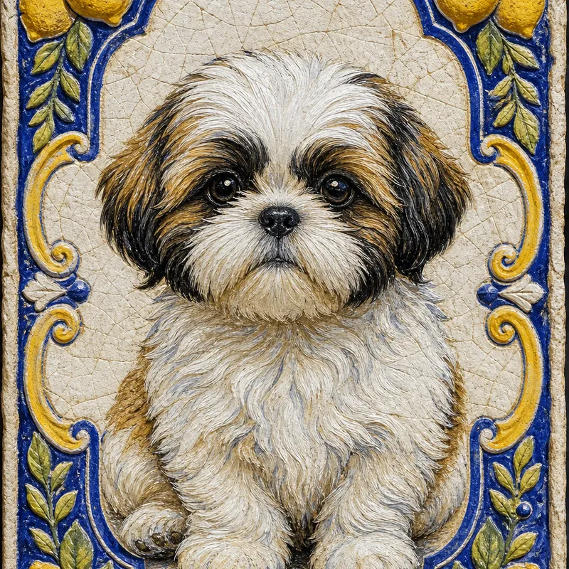 Shih Tzu portrait — croatian dalmatian stone carving paint