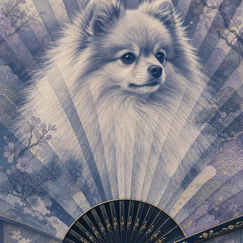 Pomeranian portrait — cyanotype