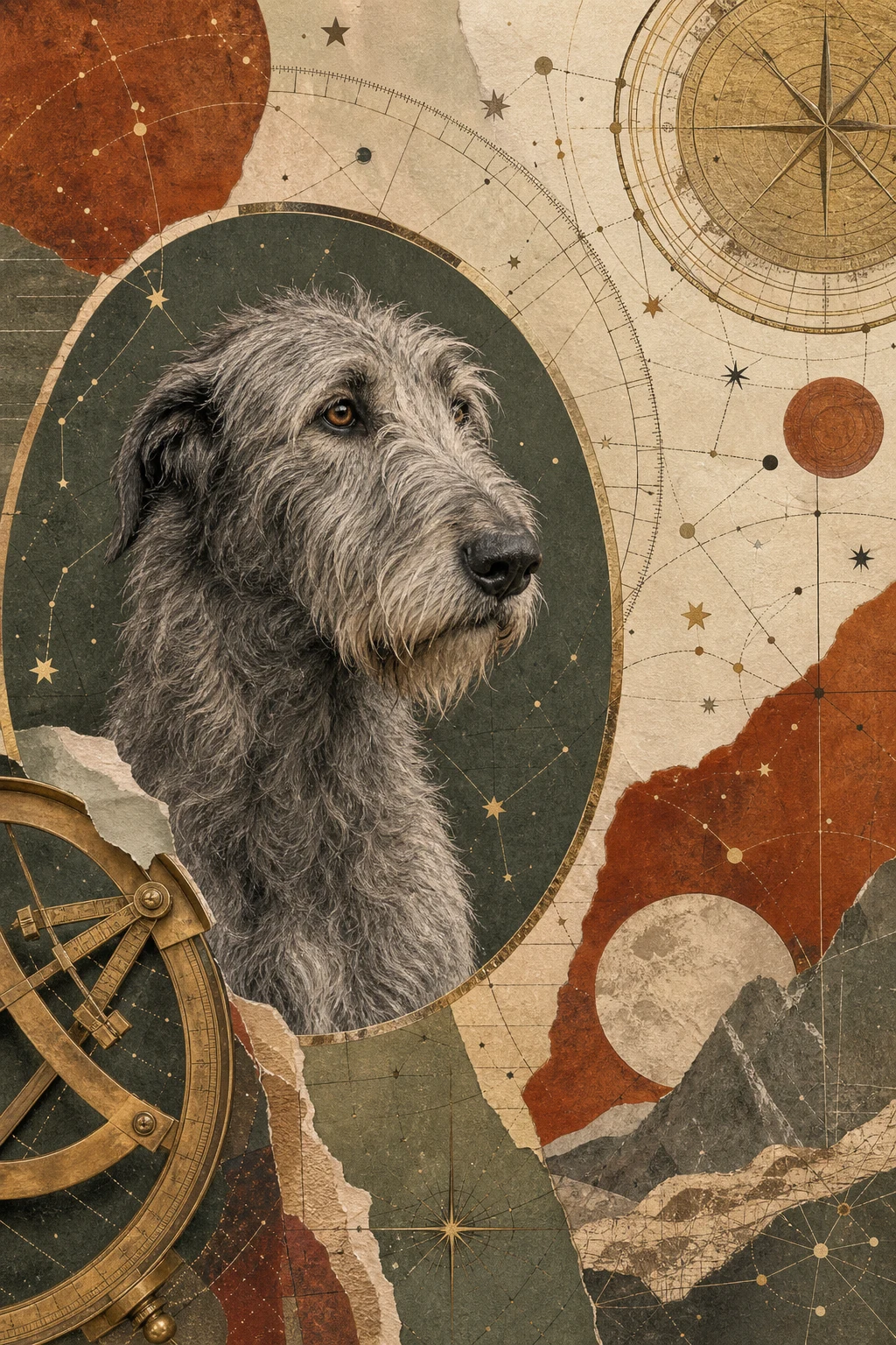Finnegan the Irish Wolfhound — Editorial Collage pet portrait