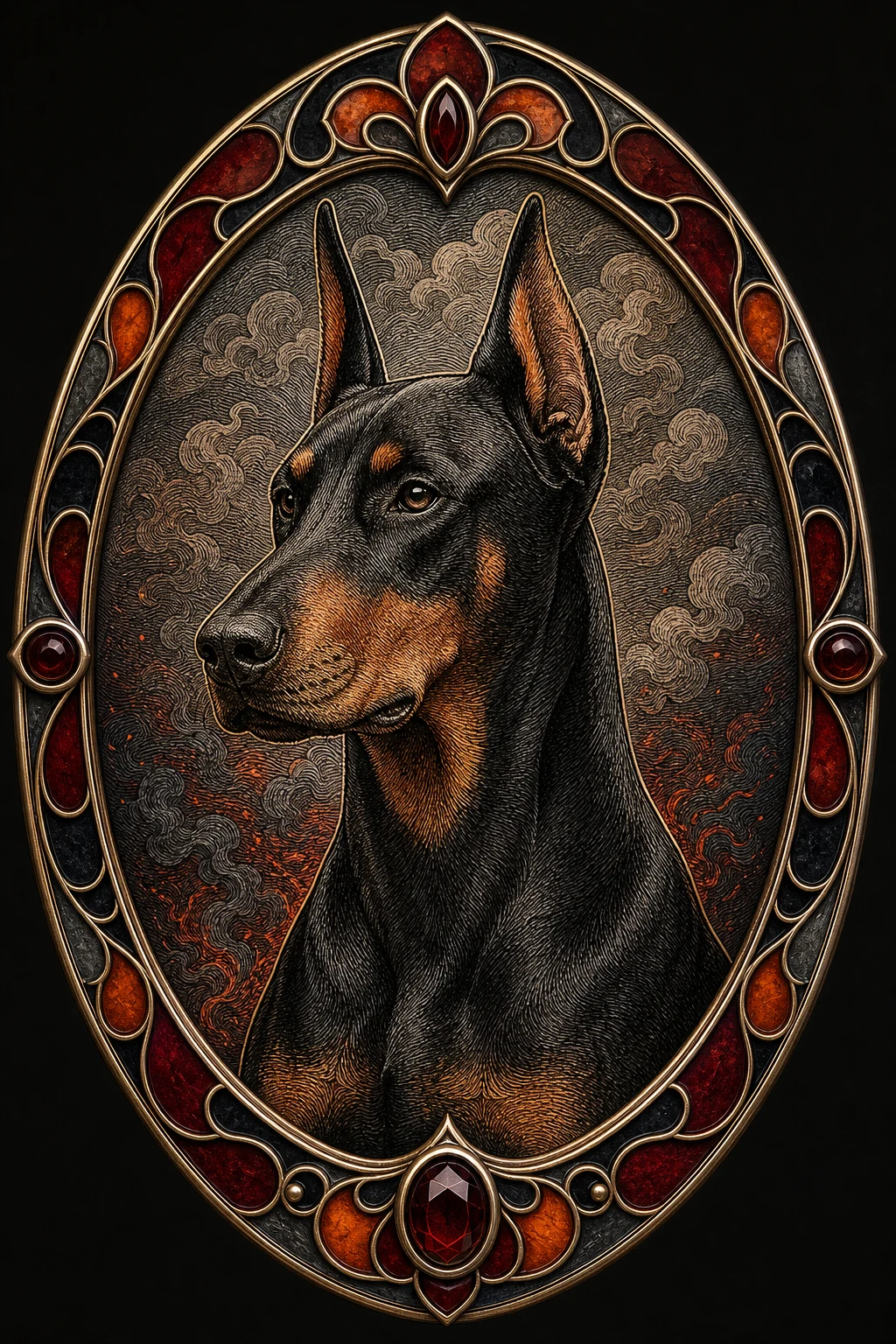 Vesper the Doberman — Etching Engraving Naturalist pet portrait