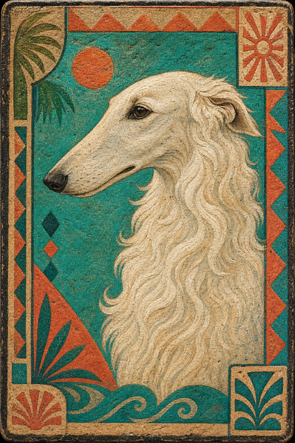 Ansel the Borzoi — Fijian Stone Carving Paint pet portrait