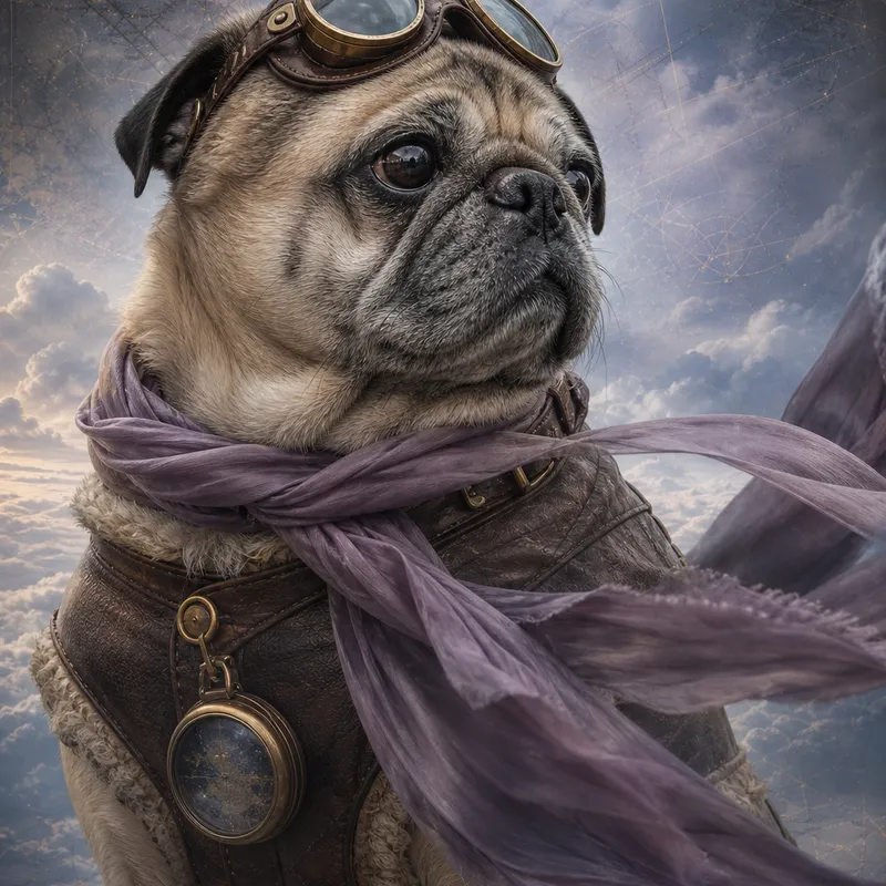 Pug portrait — fine art photoreal