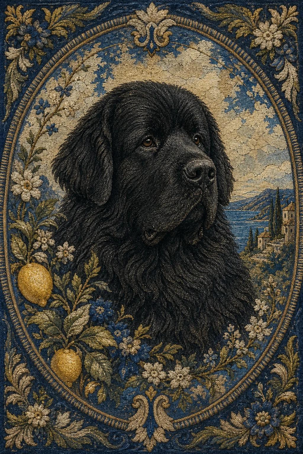 Harbor the Newfoundland — Georgian Fresco pet portrait